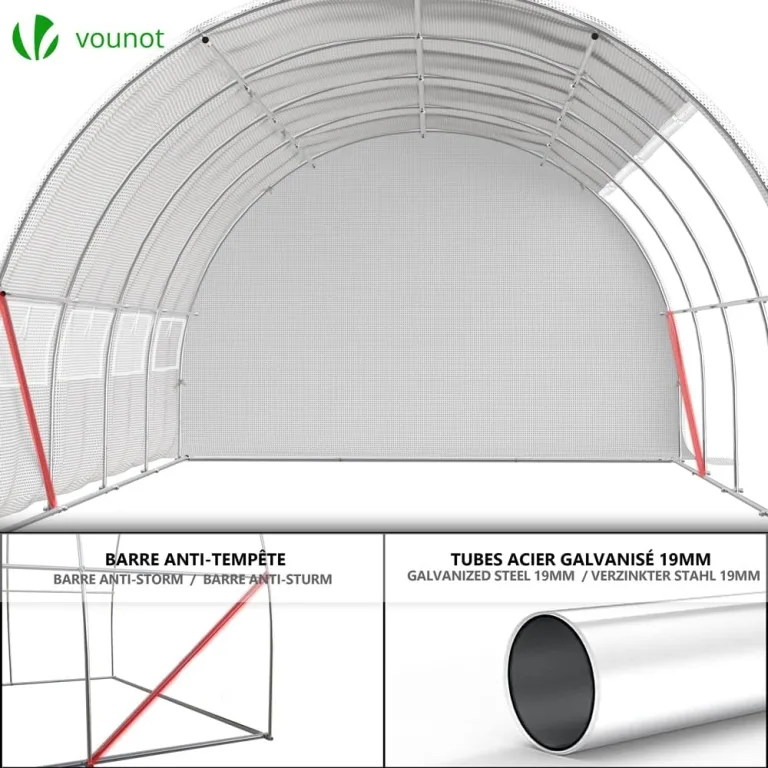 VOUNOT® Gewächshaus Foliengewächshaus, Seitenwände Aufrollbar Winterfest, Tomatenhaus Folientunnel, 4x3x2m 12m², Weiß – Bild 8