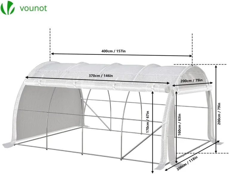 VOUNOT® Gewächshaus Foliengewächshaus, Seitenwände Aufrollbar Winterfest, Tomatenhaus Folientunnel, 4x3x2m 12m², Weiß – Bild 3