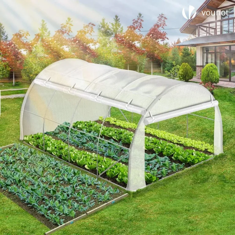 VOUNOT® Gewächshaus Foliengewächshaus, Seitenwände Aufrollbar Winterfest, Tomatenhaus Folientunnel, 4x3x2m 12m², Weiß – Bild 4
