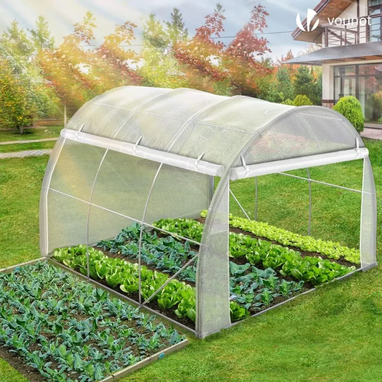 VOUNOT® Gewächshaus Foliengewächshaus, Seitenwände Aufrollbar Winterfest, Tomatenhaus Folientunnel, 3x3x2m 9m², Weiß – Bild 4
