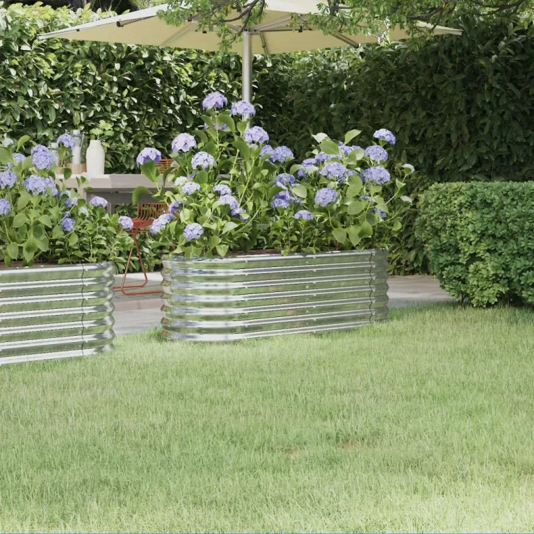 vidaXL Hochbeet, Wetterfestes Hochbeet für Garten Balkon Terrasse, Kräuterhochbeet zum Selber Bauen, Pflanzkasten aus Metall, Verzinkter Stahl Silbern – Bild 2