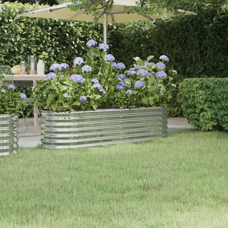 vidaXL Hochbeet, Wetterfestes Hochbeet für Garten Balkon Terrasse, Kräuterhochbeet zum Selber Bauen, Pflanzkasten aus Metall, Verzinkter Stahl Silbern – Bild 2