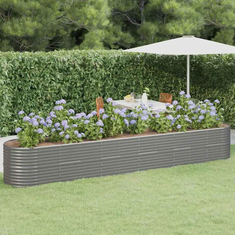 vidaXL Hochbeet, Wetterfestes Hochbeet für Garten Balkon Terrasse, Kräuterhochbeet zum Selber Bauen, Pflanzkasten aus Metall, Verzinkter Stahl Grau – Bild 2