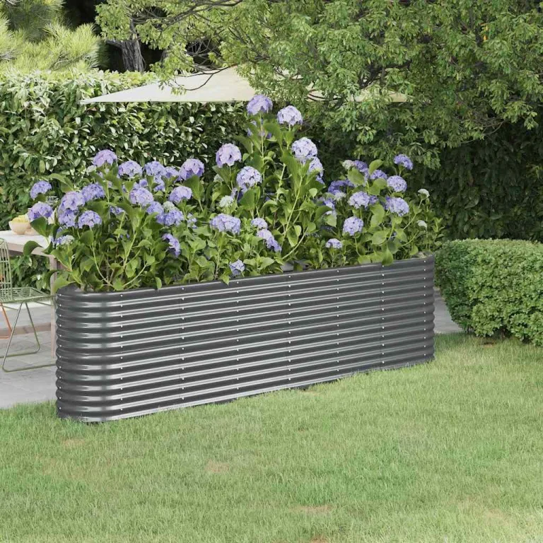 vidaXL Hochbeet, Wetterfestes Hochbeet für Garten Balkon Terrasse, Kräuterhochbeet zum Selber Bauen, Pflanzkasten aus Metall, Verzinkter Stahl Anthrazit – Bild 2