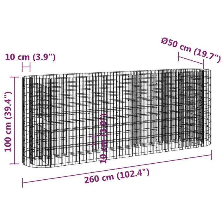 vidaXL Gabionen Hochbeet Steinkorb Pflanzkorb Gabionenkorb Pflanzkasten Pflanzkübel Pflanzbeet Garten Verzinktes Eisen 260x50x100 cm – Bild 3