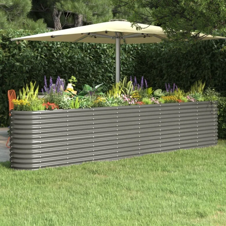 vidaXL Hochbeet, Wetterfestes Hochbeet für Garten Balkon Terrasse, Kräuterhochbeet zum Selber Bauen, Pflanzkasten aus Metall, Verzinkter Stahl Grau – Bild 2