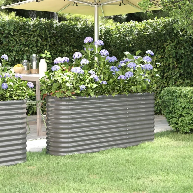 vidaXL Hochbeet, Wetterfestes Hochbeet für Garten Balkon Terrasse, Kräuterhochbeet zum Selber Bauen, Pflanzkasten aus Metall, Verzinkter Stahl Grau – Bild 2