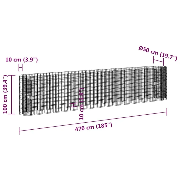 vidaXL Gabionen Hochbeet Steinkorb Pflanzkorb Gabionenkorb Pflanzkasten Pflanzkübel Pflanzbeet Garten Verzinktes Eisen 470x50x100 cm – Bild 3