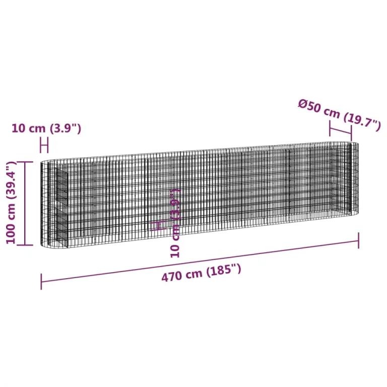 vidaXL Gabionen Hochbeet Steinkorb Pflanzkorb Gabionenkorb Pflanzkasten Pflanzkübel Pflanzbeet Garten Verzinktes Eisen 470x50x100 cm – Bild 8