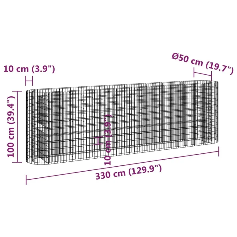 vidaXL Gabionen Hochbeet Steinkorb Pflanzkorb Gabionenkorb Pflanzkasten Pflanzkübel Pflanzbeet Garten Verzinktes Eisen 330x50x100 cm – Bild 3