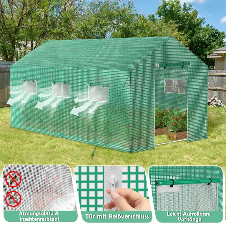 UISEBRT Gewächshaus Foliengewächshaus Winterfest Folientunnel Tomatenhaus Begehbares Treibhaus Frostschutz, 3x2x2m - 6m² – Bild 4