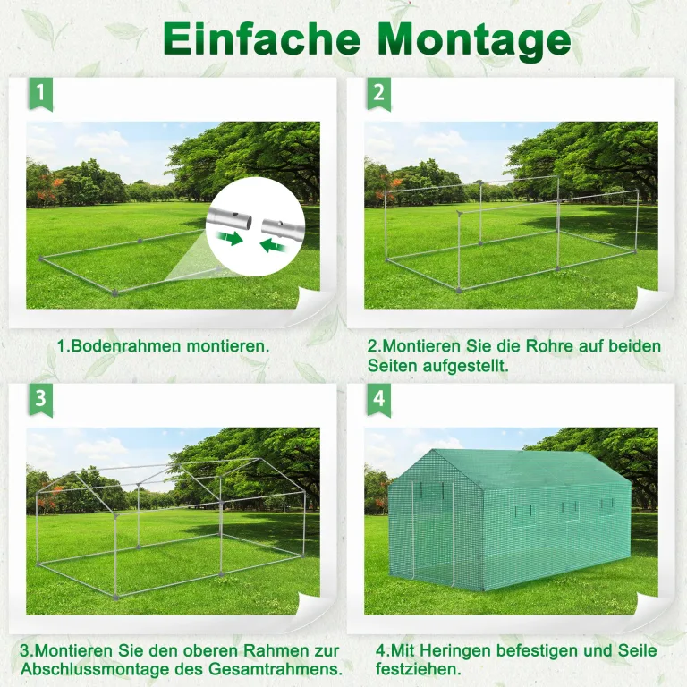 XMTECH Gewächshaus Foliengewächshaus 450x200x200cm Tomatengewächshaus für Gemüse Pflanzen, Obst, Garten, mit UV-beständige Gitternetzfolie und Fernster, Spitzdach, Grün – Bild 6