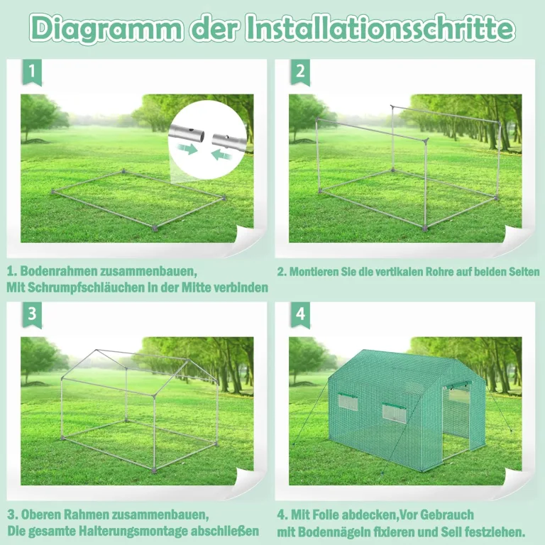 AufuN Foliengewächshaus Gewächshaus 4.5x2x2m für Tomaten, mit Gitternetzfolie und Fernster, Winterfest Folientunnel, Pflanzenhaus, Mehrweg,Schrägdach, Grün – Bild 6