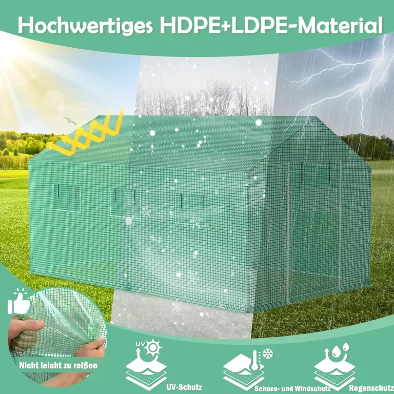 AufuN Foliengewächshaus Gewächshaus 4.5x2x2m für Tomaten, mit Gitternetzfolie und Fernster, Winterfest Folientunnel, Pflanzenhaus, Mehrweg,Schrägdach, Grün – Bild 3