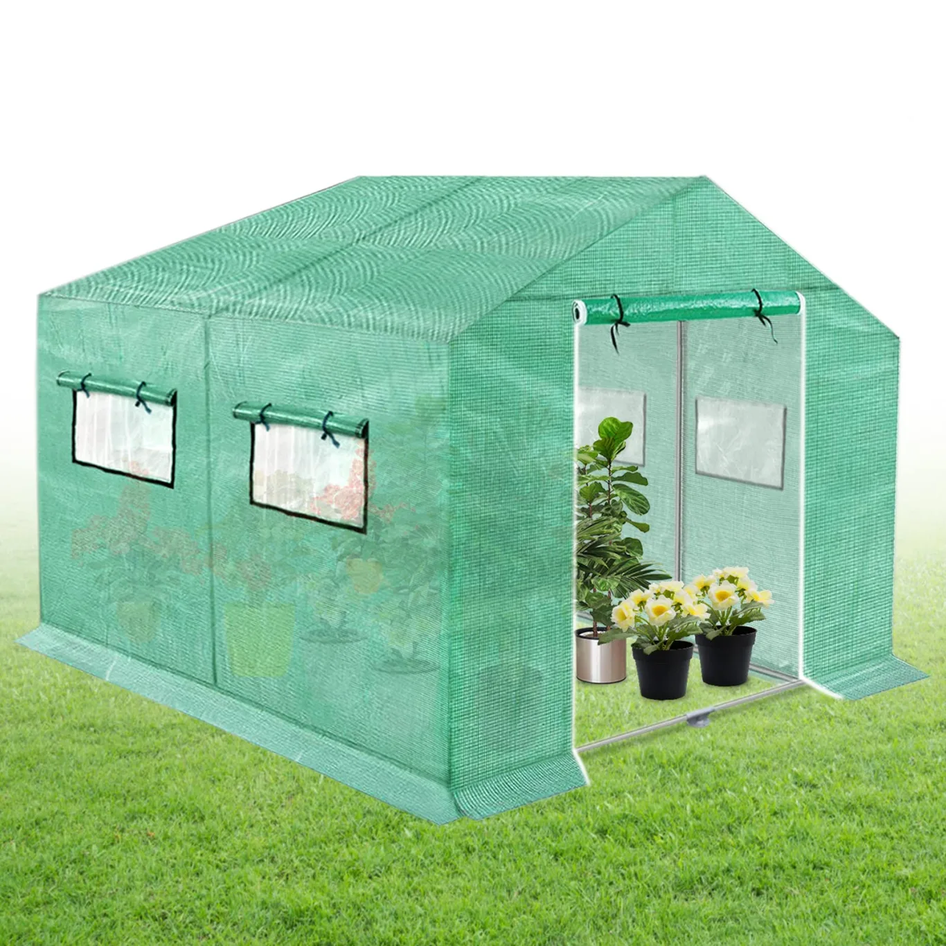 NAIZY Gewächshaus 3x2x2m 6㎡ Gewächshause HDPE+LDPE+Verzinktes Rohr Greenhouse mit Fenster Tomatenhaus Winterfest UV-Schutz für Garten Pflanze, Grün - Bild 1