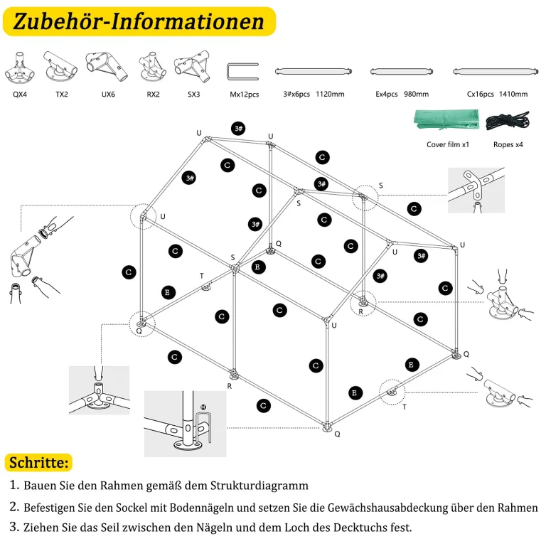 NAIZY Gewächshaus 3x2x2m 6㎡ Gewächshause HDPE+LDPE+Verzinktes Rohr Greenhouse mit Fenster Tomatenhaus Winterfest UV-Schutz für Garten Pflanze, Grün – Bild 3