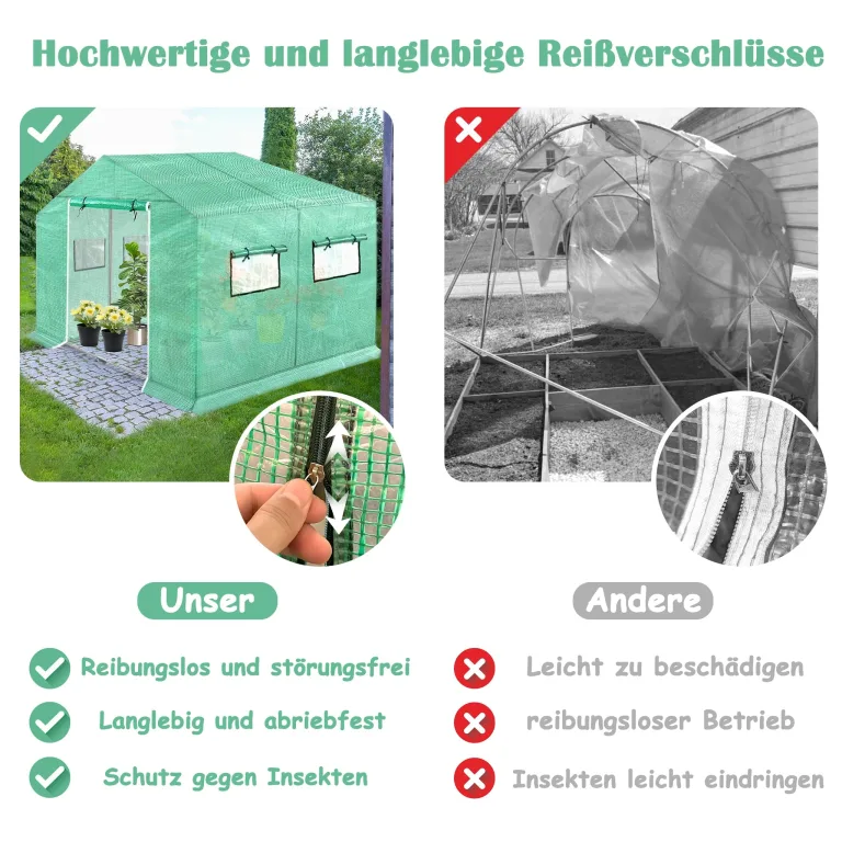 NAIZY Gewächshaus 3x2x2m 6㎡ Gewächshause HDPE+LDPE+Verzinktes Rohr Greenhouse mit Fenster Tomatenhaus Winterfest UV-Schutz für Garten Pflanze, Grün – Bild 4