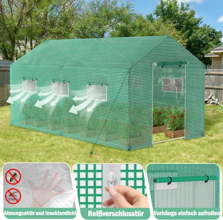 AufuN Gewächshaus Tomatengewächshaus 3x2x2m für Tomaten, mit Gitternetz und Fernster, Winterfest Treibhaus, Pflanzenhaus, Mehrweg,Schrägdach, Grün – Bild 7