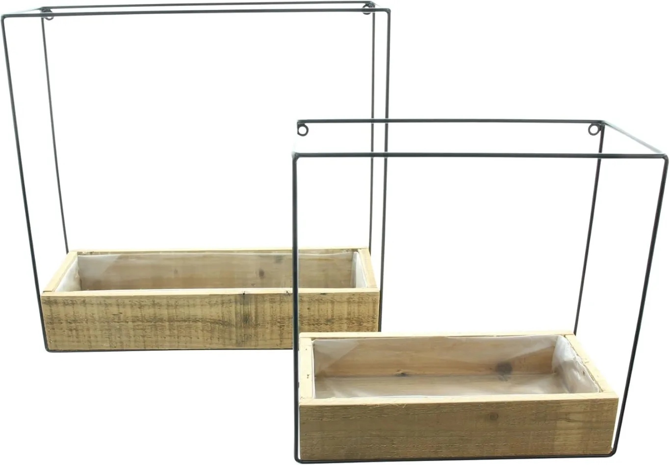 FRANK FLECHTWAREN Wandpflanzer Modern Look, 2er Set, recyceltes Holz, Mattschwarz lackiertes Metall, ausgeschlagen mit Folie, Maße: 31 x 13 x 30 cm, 36 x 13 x 36 cm - Bild 1