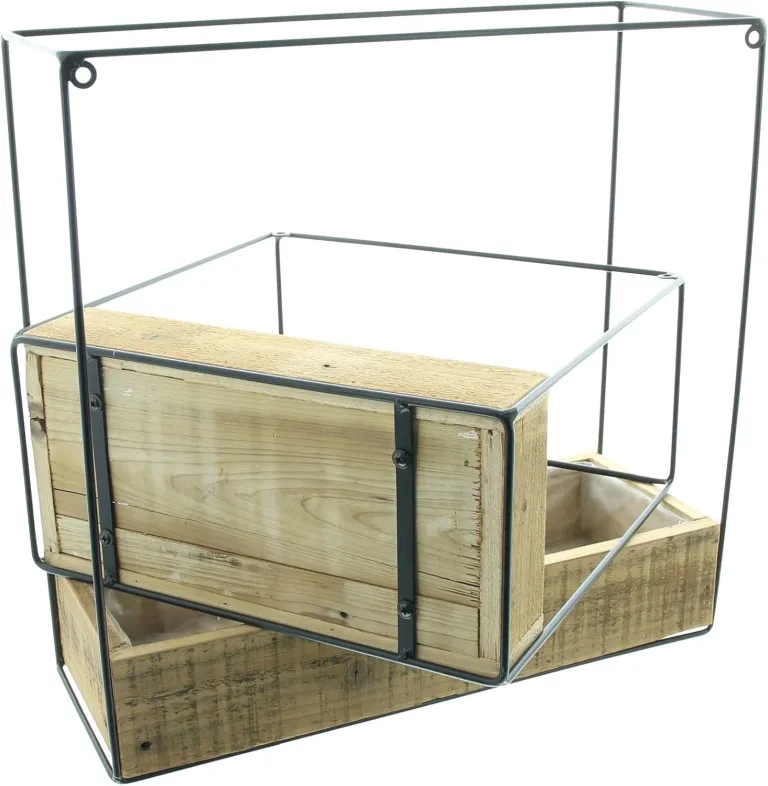 FRANK FLECHTWAREN Wandpflanzer Modern Look, 2er Set, recyceltes Holz, Mattschwarz lackiertes Metall, ausgeschlagen mit Folie, Maße: 31 x 13 x 30 cm, 36 x 13 x 36 cm – Bild 5