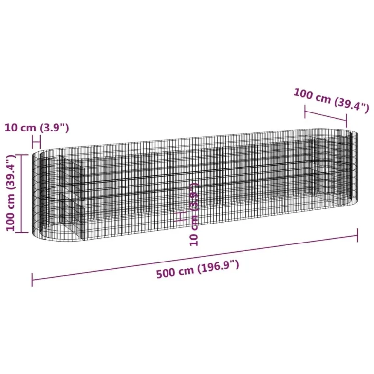 vidaXL Gabionen Hochbeet Steinkorb Pflanzkorb Gabionenkorb Pflanzkasten Pflanzkübel Pflanzbeet Garten Verzinktes Eisen 500x100x100 cm – Bild 3