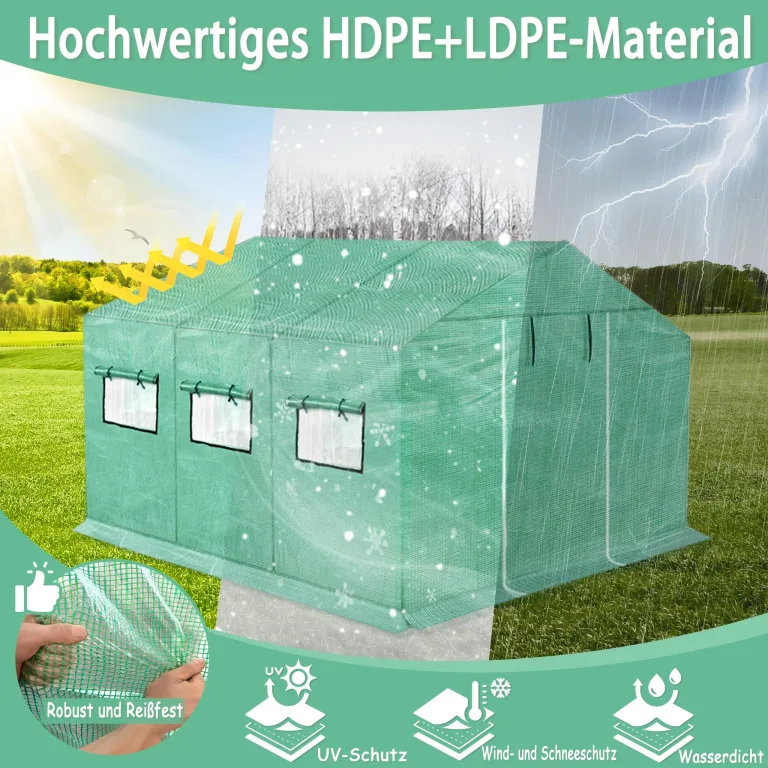 YRHome Gartengewächshäuser Gewächshaus Tomatenhaus Foliengewächshaus Folientunnel Treibhaus Folienzelt Frühbeet Gemüse Pflanzenhaus Gartenhaus mit Fenster für Garten Pflanze Grün 3x2x2m 6m² – Bild 3