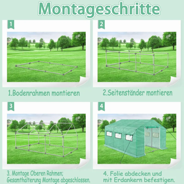 YRHome Gartengewächshäuser Gewächshaus Tomatenhaus Foliengewächshaus Folientunnel Treibhaus Folienzelt Frühbeet Gemüse Pflanzenhaus Gartenhaus mit Fenster für Garten Pflanze Grün 3x2x2m 6m² – Bild 7