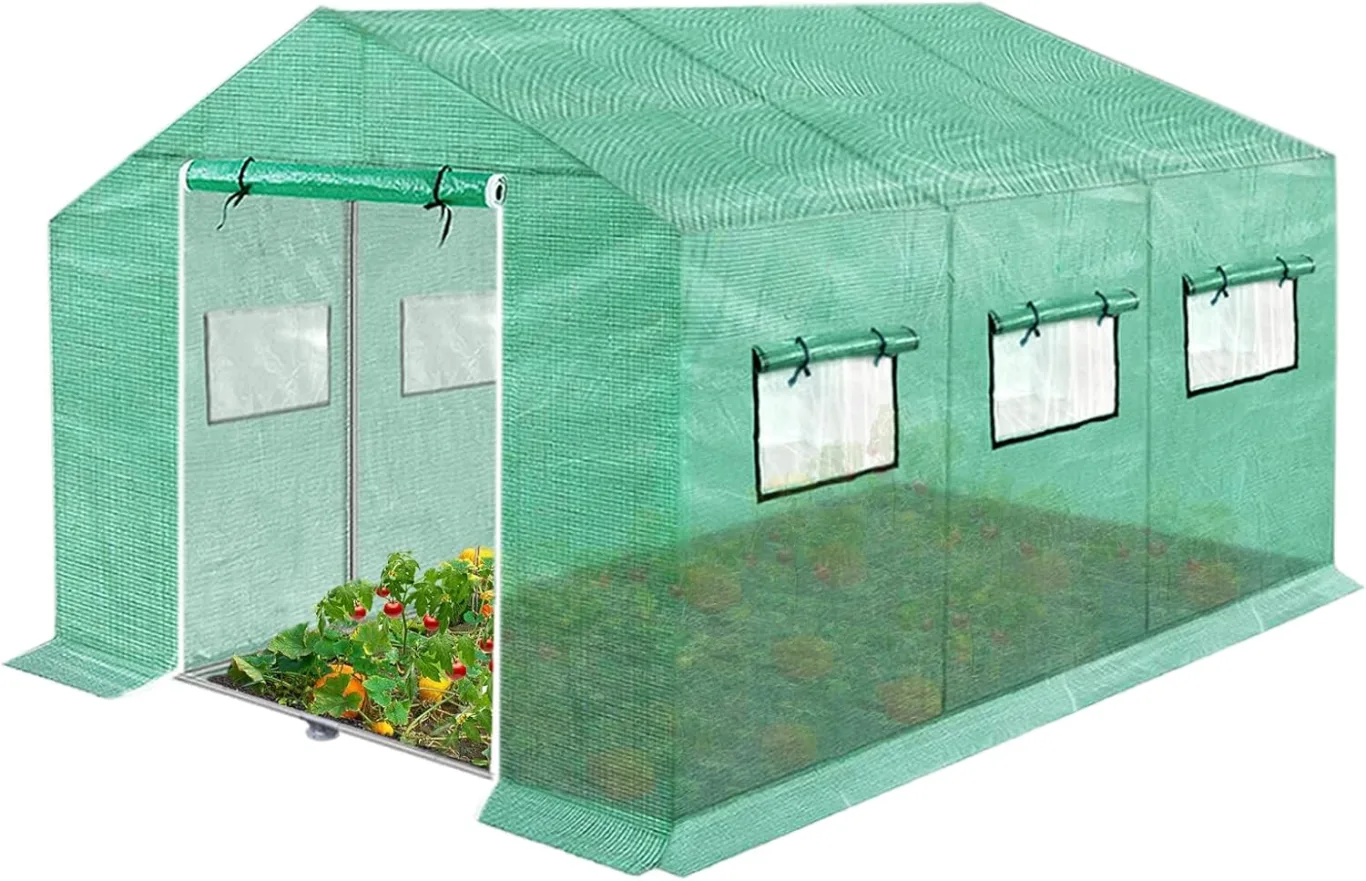 Gartengewächshäuser Gewächshaus Tomatenhaus Foliengewächshaus Folientunnel Treibhaus Folienzelt Frühbeet Gemüse Pflanzenhaus Gartenhaus mit Fenster für Garten Pflanze Grün 4,5x2x2m 9m² - Bild 1
