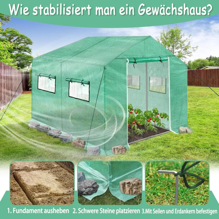 Gartengewächshäuser Gewächshaus Tomatenhaus Foliengewächshaus Folientunnel Treibhaus Folienzelt Frühbeet Gemüse Pflanzenhaus Gartenhaus mit Fenster für Garten Pflanze Grün 4,5x2x2m 9m² – Bild 8
