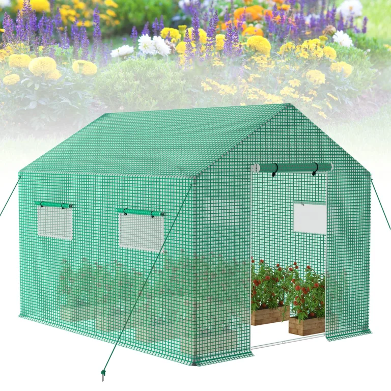 Froadp Gartengewächshäuser aus Verzinktes Rohr Tomatenhaus Winterfest Foliengewächshaus mit Gitternetzfolie Fenster Frostschutz Treibhaus Grün Gewächshaus für Garten Pflanze (6㎡, 3x2x2m) – Bild 1