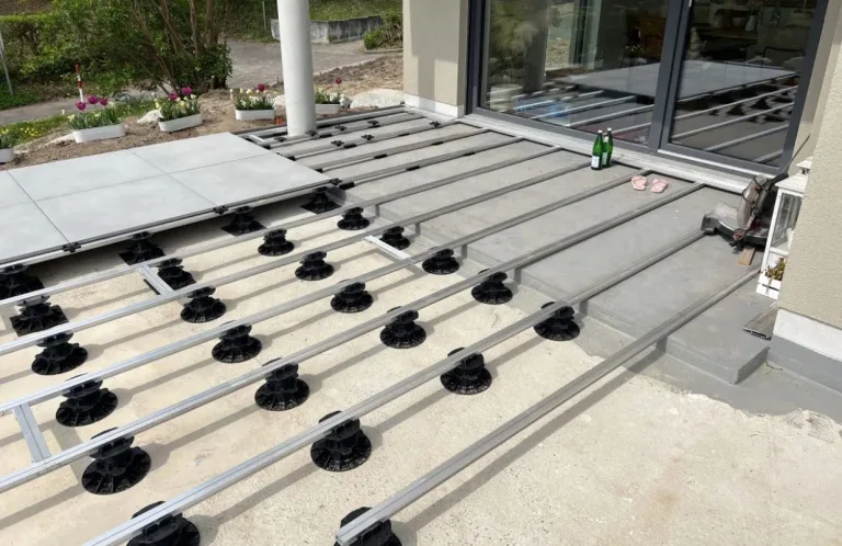 Gartenwelt Riegelsberger Premium Aluminium Montagesystem-Set für Keramik-, Stein-, Betonplatten Komplett-Set Made in Germany Plattenformat 60x60 cm Terrassenfläche 6x6 m | 36 m² Aufbauhöhe 89-119 mm – Bild 4