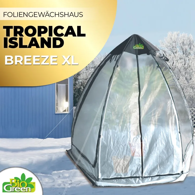 Bio Green Überwinterungszelt/Foliengewächshaus Tropical Island Breeze XL | hochwertige RainExo-Folie | 2 große Belüftungsöffnungen | H 280 x Ø 340 cm – Bild 8