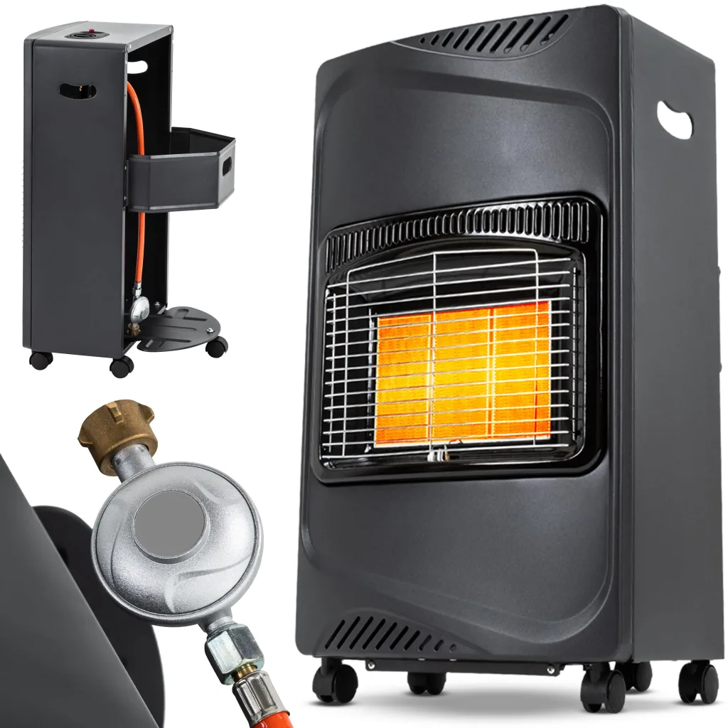 Heidenfeld Gasheizung Inferno GH100 | ???? ???????????????????? ???????????????????????????????? - 4200 Watt - Heizstrahler - Gasheizung für Innenräume - Gasofen - Gasheizer - Gasflaschen bis 15 Kg - Gasschlauch (Schwarz)