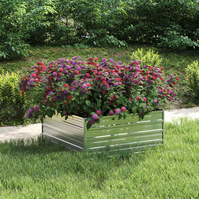 vidaXL Garten Hochbeet Pflanzkasten Pflanzbeet Gemüsebeet Blumenbeet Blumenkasten Frühbeet Gartenbeet Blumenkübel Pflanzkübel 100x100x45cm Verzinkter Stahl Silbern – Bild 2