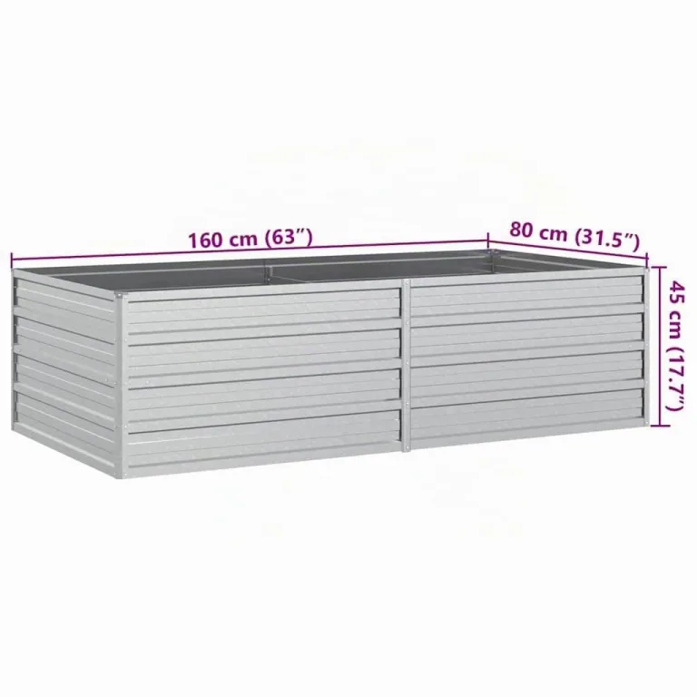 vidaXL Hochbeet aus Verzinktem Stahl, Silber, 160x80x45 cm, Pflanzkasten für Terrasse, Balkon & Garten, Blumen- und Gemüsebeet, DIY Hochbeet – Bild 3