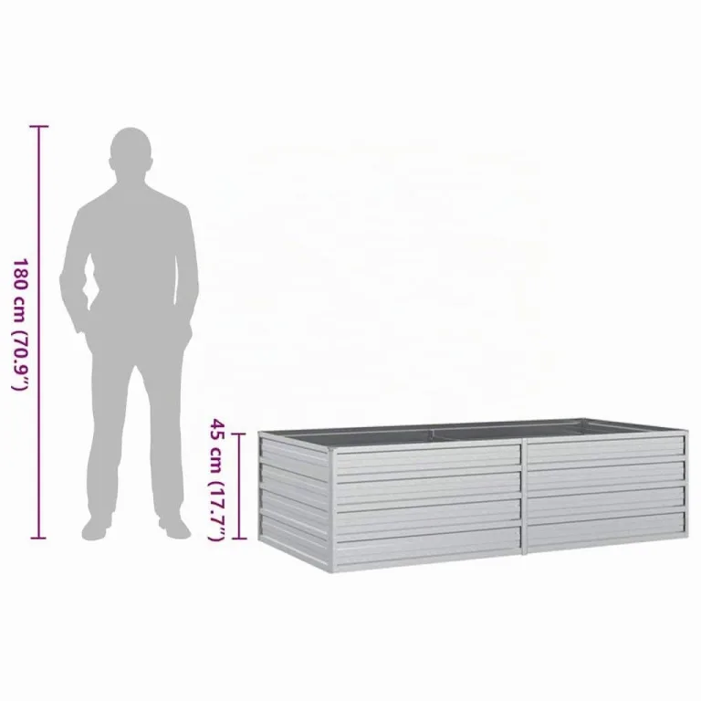 vidaXL Hochbeet aus Verzinktem Stahl, Silber, 160x80x45 cm, Pflanzkasten für Terrasse, Balkon & Garten, Blumen- und Gemüsebeet, DIY Hochbeet – Bild 4
