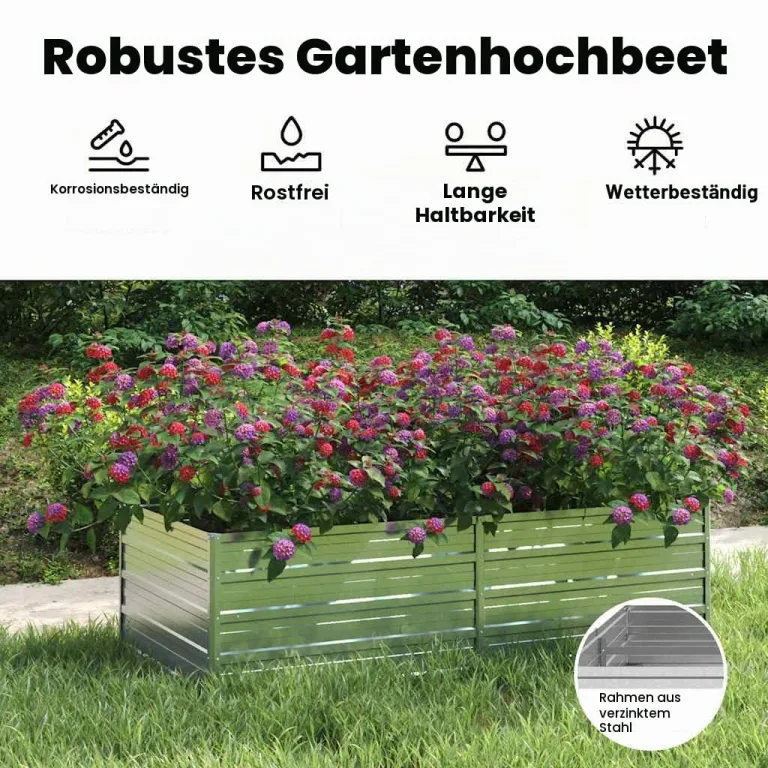 vidaXL Hochbeet aus Verzinktem Stahl, Silber, 160x80x45 cm, Pflanzkasten für Terrasse, Balkon & Garten, Blumen- und Gemüsebeet, DIY Hochbeet – Bild 5