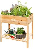 Hochbeet für Balkon und Garten aus Zedernholz, hochwertiger Pflanzkasten mit Ablage, ideal einsetzbar als Anzuchtbeet oder Kräuterbeet, Maße 80x40x85 cm (Typ: HB002) - Thumbnail 1