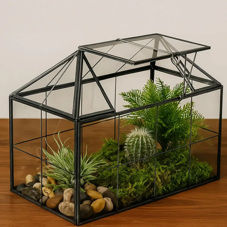 Homtone 23 cm Großer Geometrischer Terrarium-Pflanzgefäß, Hausform, Schwarz, Handgefertigte Glasbox, Vintage-Tischplatte, Miniatur-Blumentopf für Sukkulenten, Kakteen (Schwarz) – Bild 7