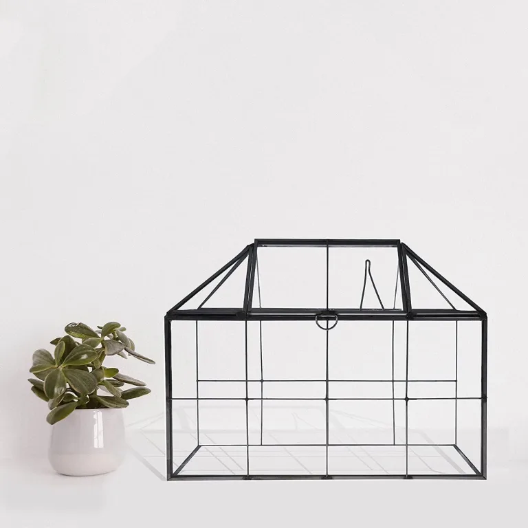 Homtone 23 cm Großer Geometrischer Terrarium-Pflanzgefäß, Hausform, Schwarz, Handgefertigte Glasbox, Vintage-Tischplatte, Miniatur-Blumentopf für Sukkulenten, Kakteen (Schwarz) – Bild 8
