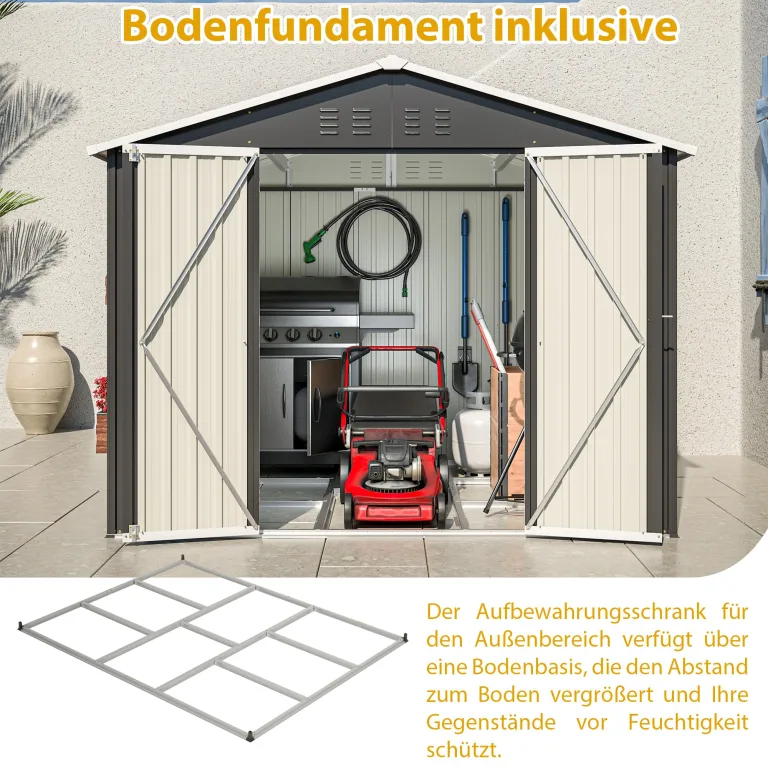 Thanaddo Gerätehaus Metall Groß Geräteschuppen 240x192x191 cm mit Fundamentrahmen, Wetterfest Gartenhaus mit Belüftungslöcher, Abschließbar, Gartenschuppen für Outdoor Garten Hinterhof, Schwarz – Bild 4