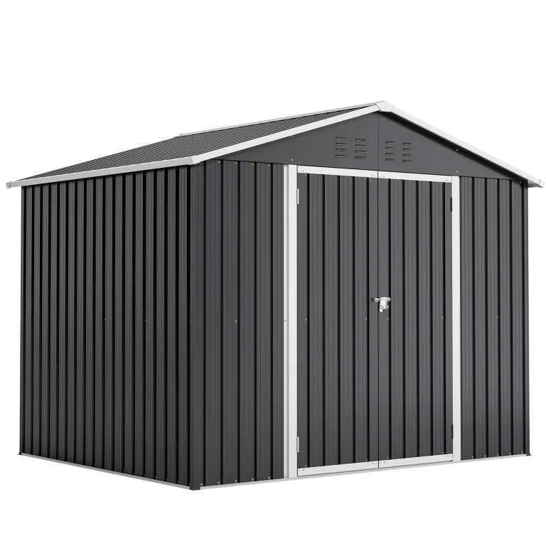 Thanaddo Gerätehaus Metall Groß Geräteschuppen 240x192x191 cm mit Fundamentrahmen, Wetterfest Gartenhaus mit Belüftungslöcher, Abschließbar, Gartenschuppen für Outdoor Garten Hinterhof, Schwarz – Bild 1