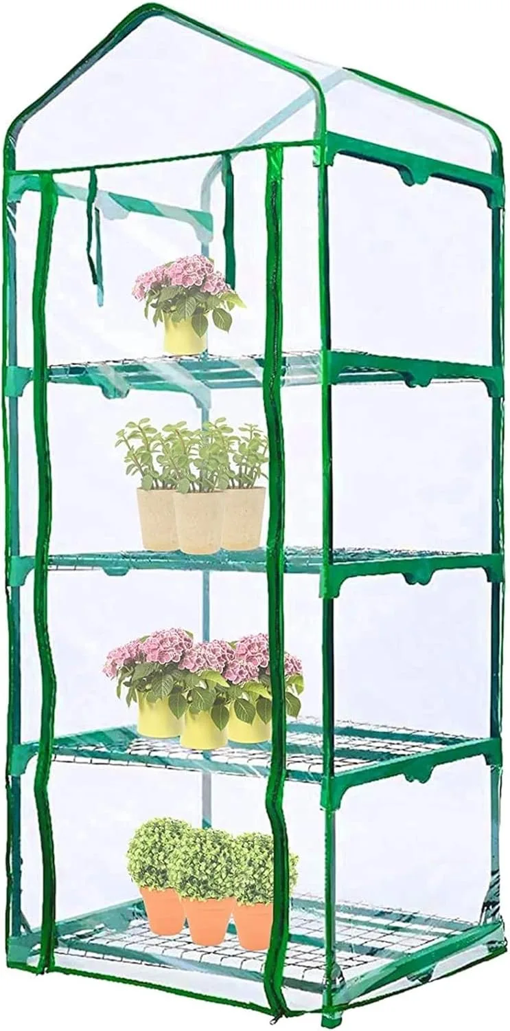 LATERN 4 Stufen Gewächshaus Ersatzabdeckung, 160cm x 70cm x 50cm Durchsichtiges PVC Abdeckung für Kleine Pflanzen mit Aufrollbarer Reißverschlusstür für Pflanzen Frostschutz (Rahmen Nicht enthalten) - Bild 1