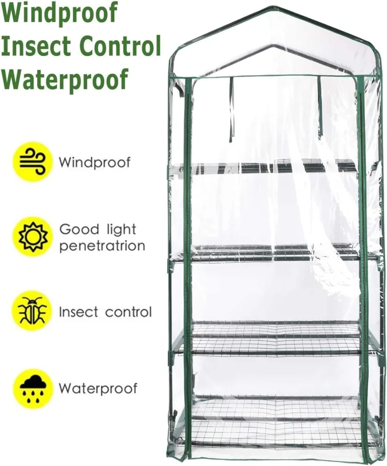 LATERN 4 Stufen Gewächshaus Ersatzabdeckung, 160cm x 70cm x 50cm Durchsichtiges PVC Abdeckung für Kleine Pflanzen mit Aufrollbarer Reißverschlusstür für Pflanzen Frostschutz (Rahmen Nicht enthalten) – Bild 4