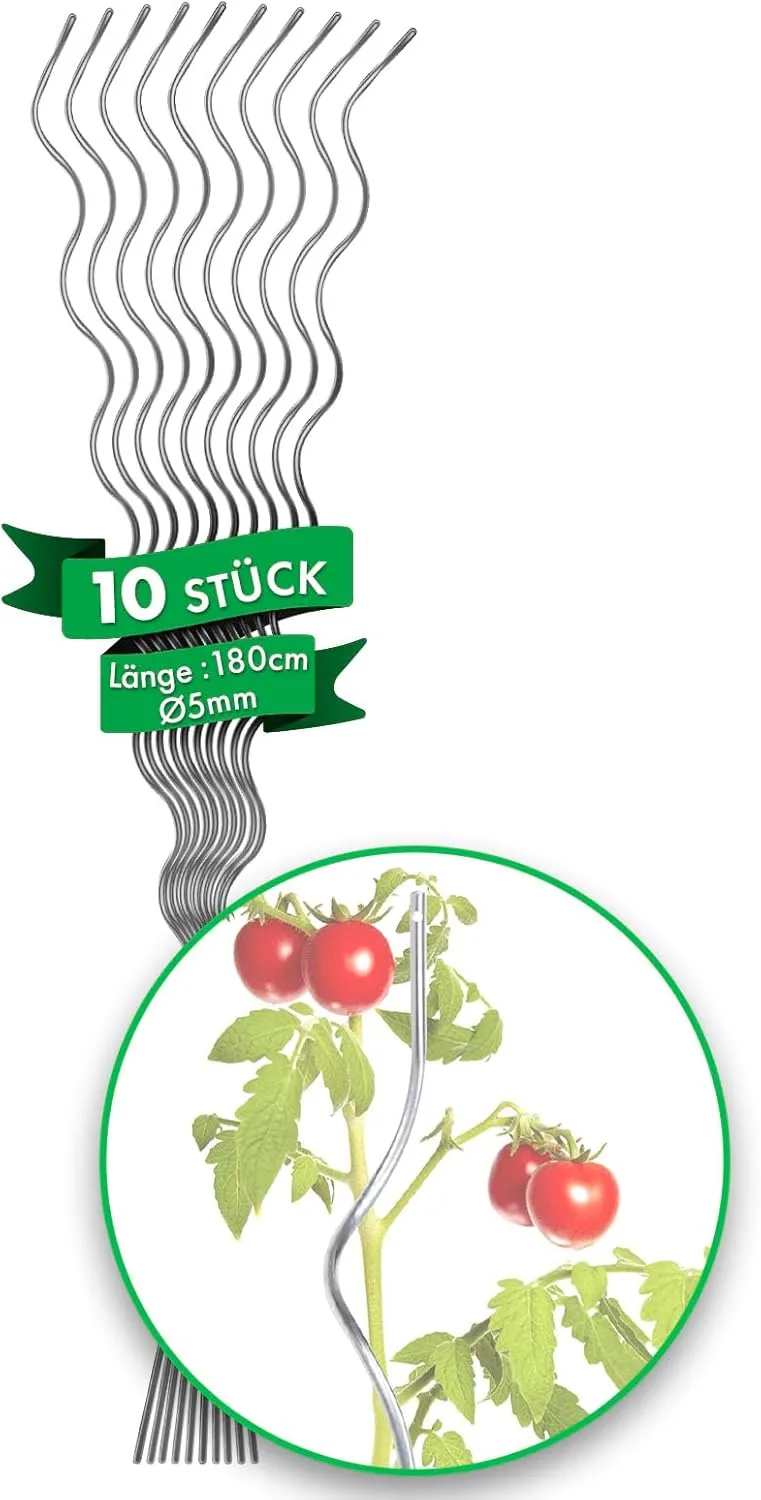 KARAT Tomatenspiralstäbe - 180 cm Länge - 10 Stück - Tomatenstab - Spiralstab - Rankstab - Tomaten Rankhilfe - Pflanzstab aus verzinktem Stahl