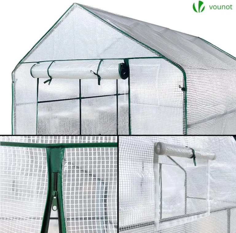 VOUNOT® Gewächshaus Foliengewächshaus, begehbares Gartenhäuschen mit 12 Regalebenen, Tomatenhaus Tomatengewächshaus, Weiß 143x215x195cm – Bild 6
