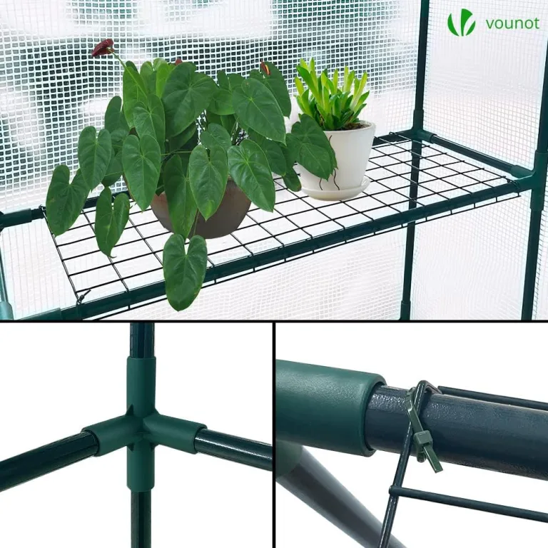 VOUNOT® Gewächshaus Foliengewächshaus, begehbares Gartenhäuschen mit 12 Regalebenen, Tomatenhaus Tomatengewächshaus, Weiß 143x215x195cm – Bild 4