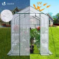 VOUNOT® Gewächshaus Foliengewächshaus, begehbares Gartenhäuschen mit 12 Regalebenen, Tomatenhaus Tomatengewächshaus, Weiß 143x215x195cm - Thumbnail 5