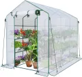 VOUNOT® Gewächshaus Foliengewächshaus, begehbares Gartenhäuschen mit 12 Regalebenen, Tomatenhaus Tomatengewächshaus, Weiß 143x215x195cm - Thumbnail 2