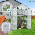 VOUNOT® Gewächshaus Foliengewächshaus, begehbares Gartenhäuschen mit 12 Regalebenen, Tomatenhaus Tomatengewächshaus, Weiß 143x215x195cm - Thumbnail 3
